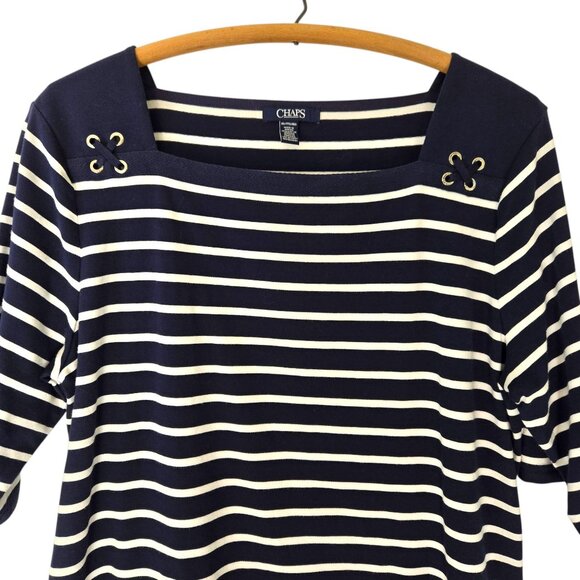 Chaps Womens Navy & White Striped Cotton Top  Square Neck XXL - Picture 3 of 11